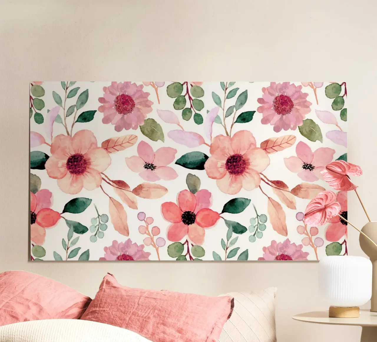 Pink Peach Floral Pattern - Watercolor Botanical Print poster by ClubArt