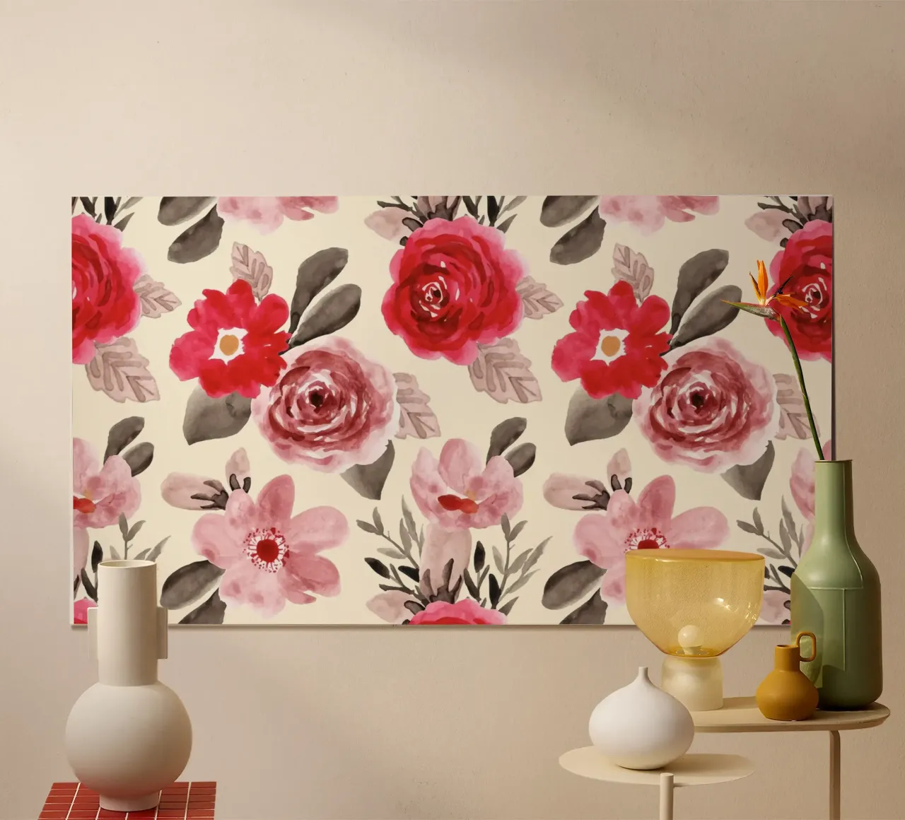 Modello di rosa rossa - Acquerello floreale da parete carta hahnemühle da ClubArt