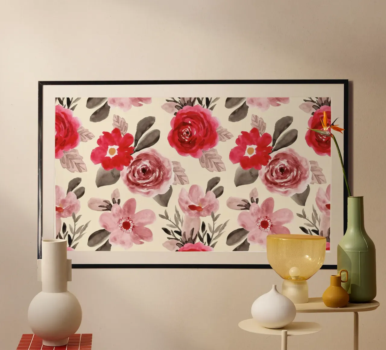 Modello di rosa rossa - Acquerello floreale da parete carta hahnemühle da ClubArt