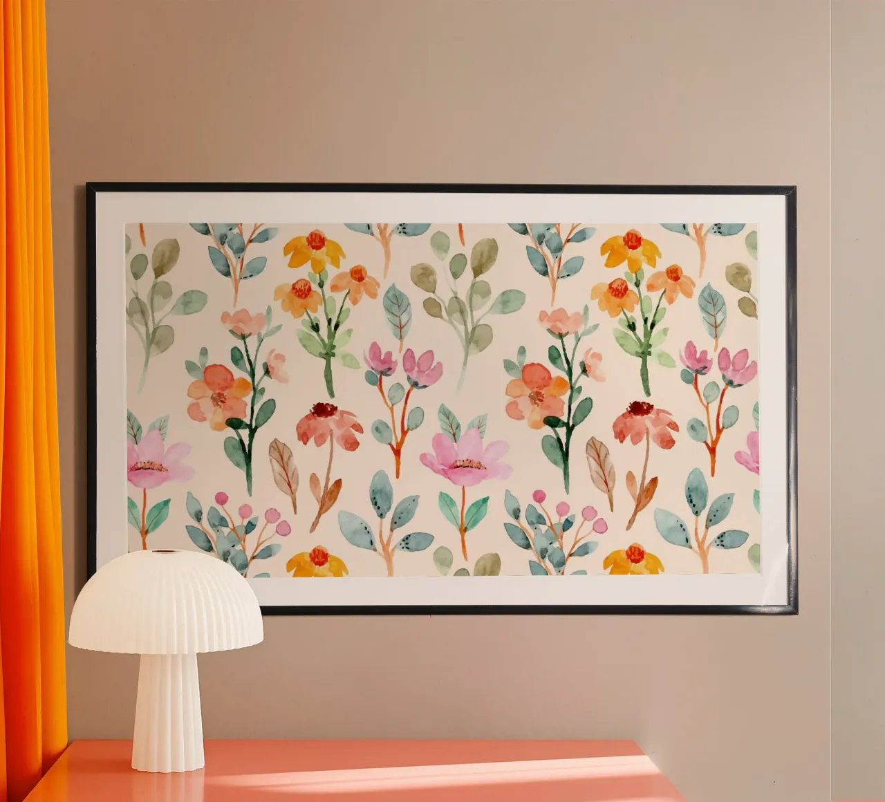 Modello di fiori selvatici acquerellati - Stampa botanica pastello poster con telaio in plastica da ClubArt