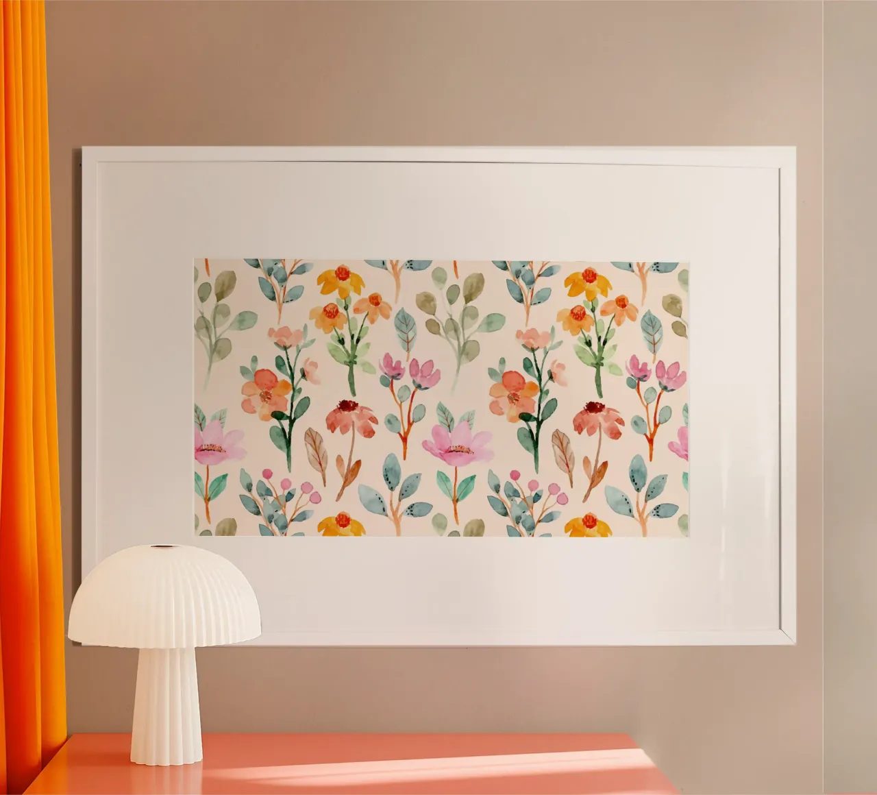 Modello di fiori selvatici acquerellati - Stampa botanica pastello poster con telaio in plastica da ClubArt