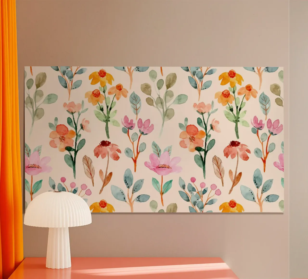 Modello di fiori selvatici acquerellati - Stampa botanica pastello poster con telaio in plastica da ClubArt