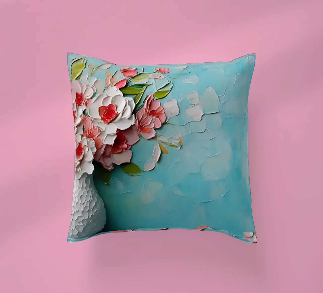 Textured Floral Vase Impasto - Modern 3D Bloom Art decorative cushion by ClubArt