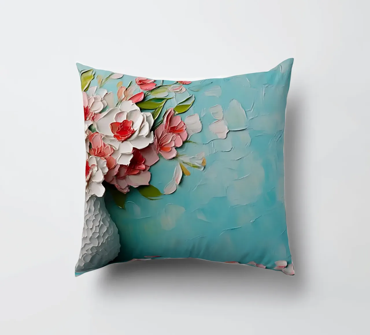 Textured Floral Vase Impasto - Modern 3D Bloom Art decorative cushion by ClubArt