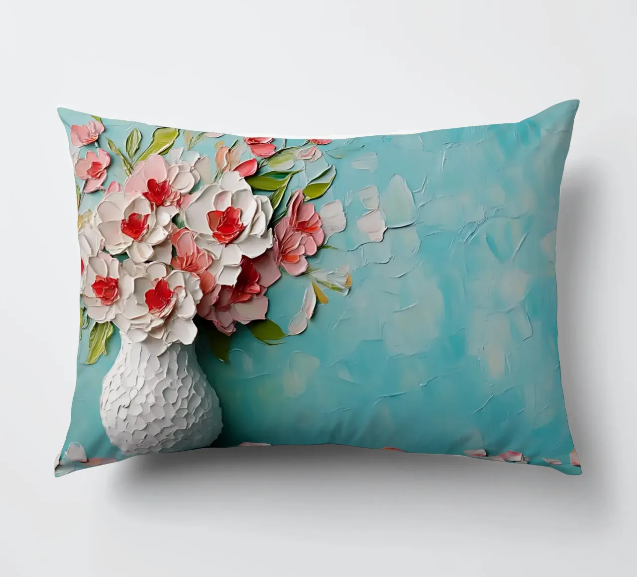 Textured Floral Vase Impasto - Modern 3D Bloom Art decorative cushion by ClubArt