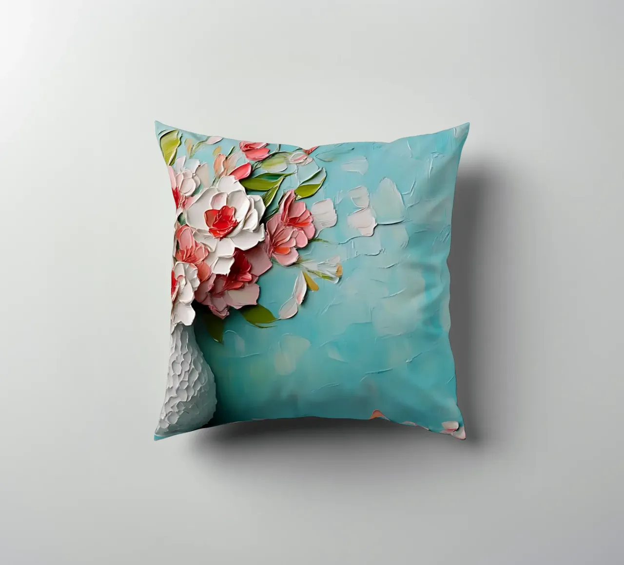 Textured Floral Vase Impasto - Modern 3D Bloom Art decorative cushion by ClubArt