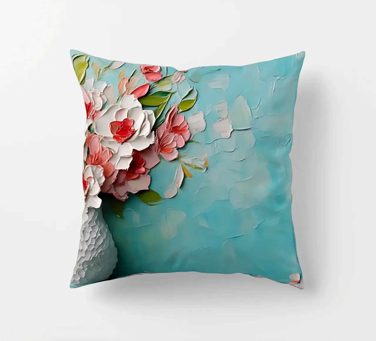 Textured Floral Vase Impasto - Modern 3D Bloom Art decorative cushion by ClubArt