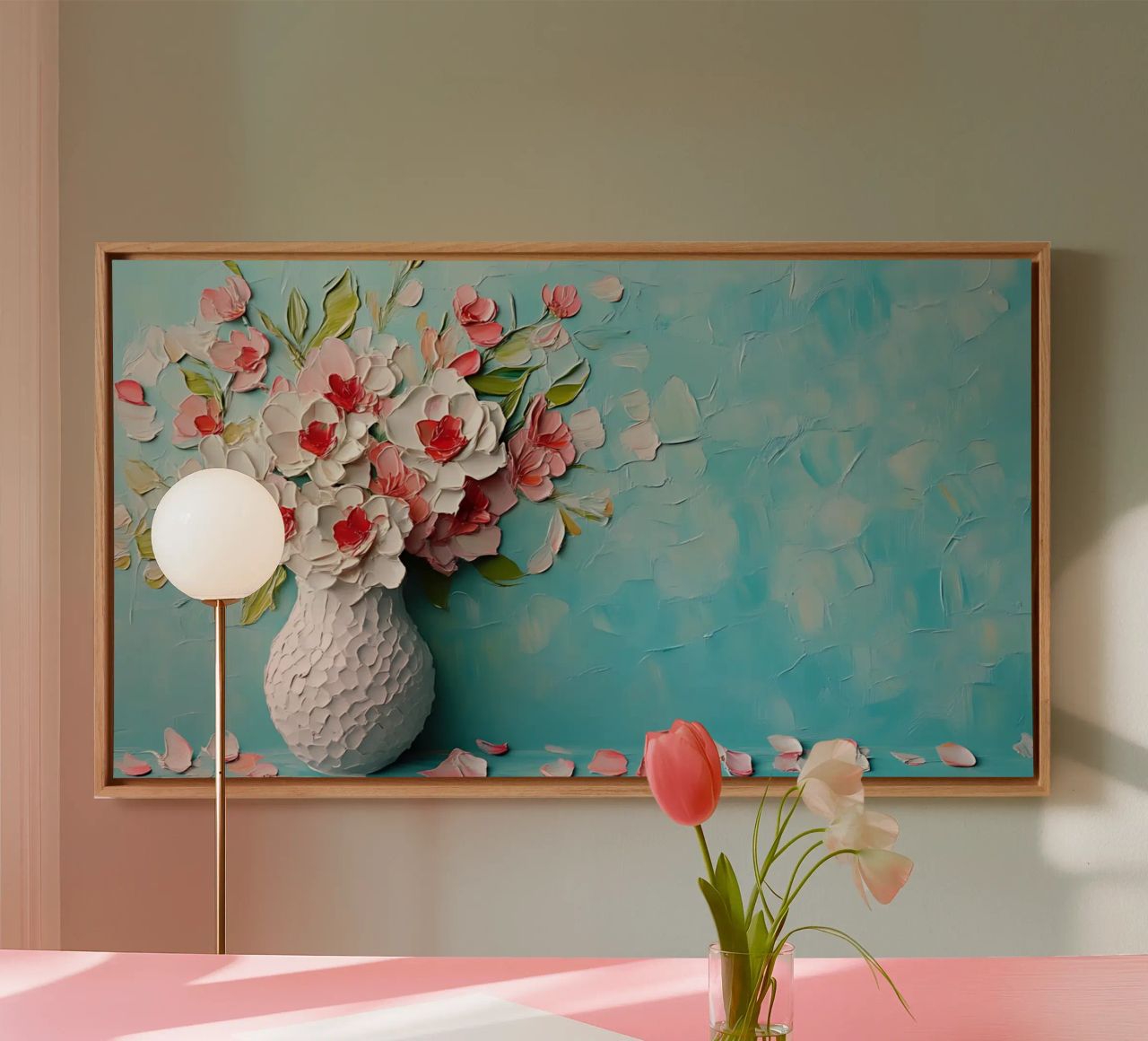 Texturierte Blumenvase Impasto - Moderne 3D-Blütenkunst Leinwand von ClubArt