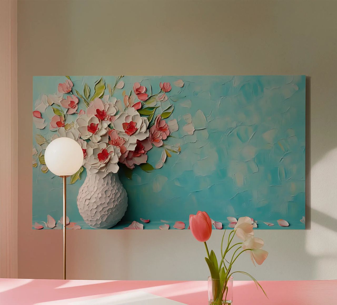 Texturierte Blumenvase Impasto - Moderne 3D-Blütenkunst Leinwand von ClubArt