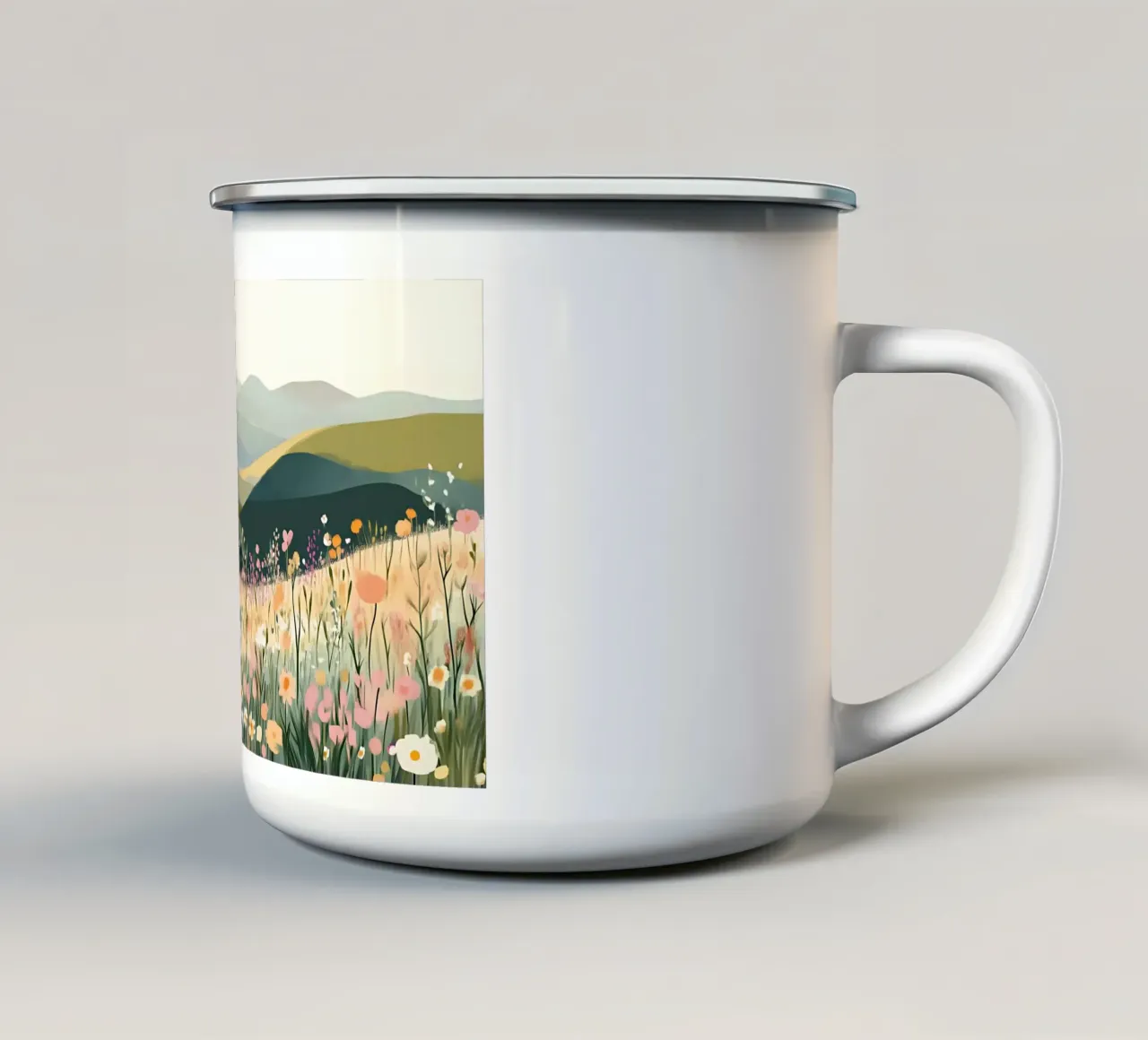 Campo di fiori selvatici di Rolling Hills - Paesaggio d'arte a pastello tazza in smalto da ClubArt
