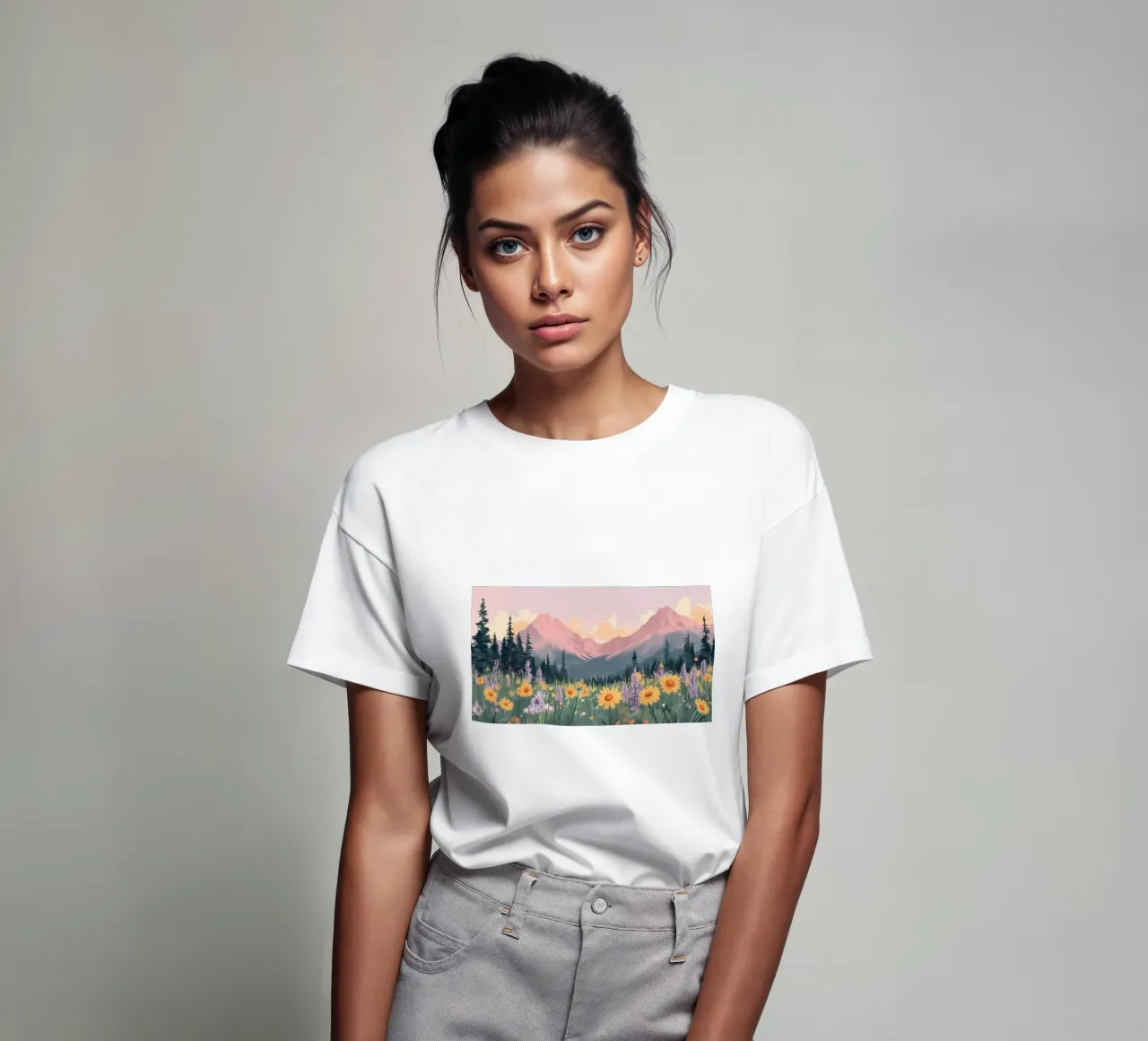 Sunset Mountain Meadow - Pastel Landscape Aesthetic Print t-shirt by ClubArt