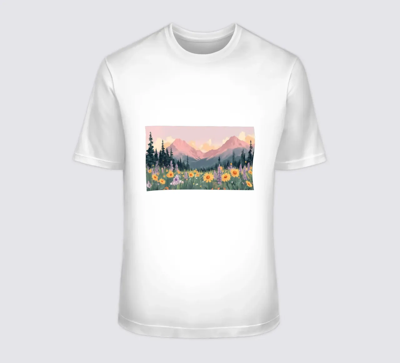Sunset Mountain Meadow - Pastel Landscape Aesthetic Print t-shirt by ClubArt