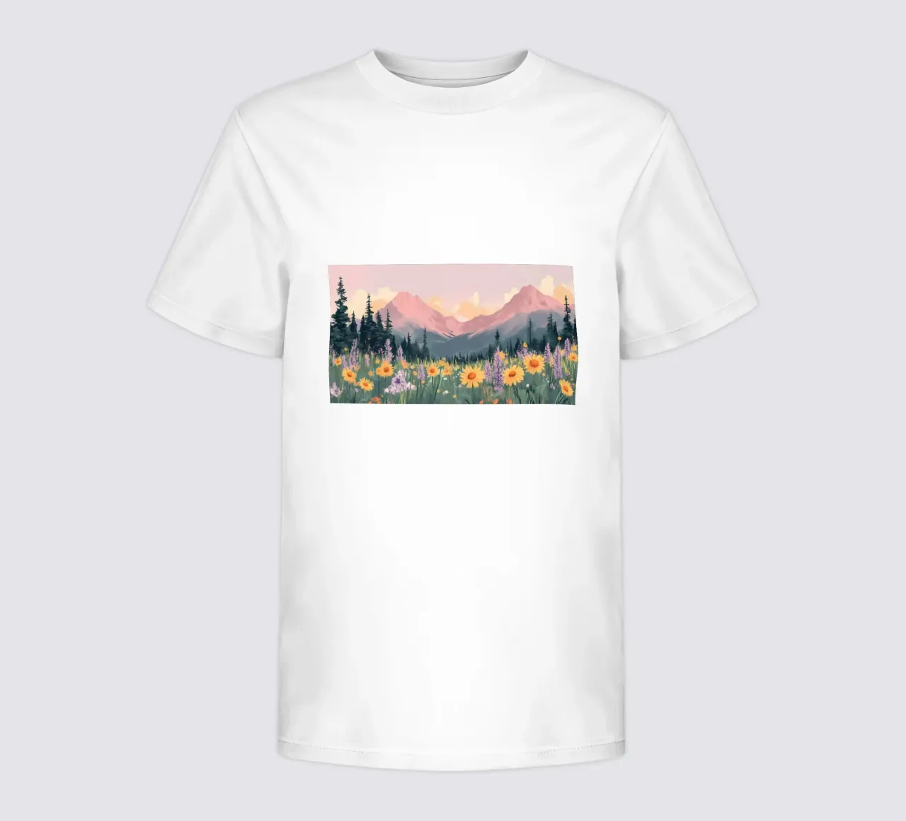 Sunset Mountain Meadow - Pastel Landscape Aesthetic Print kids t-shirt by ClubArt