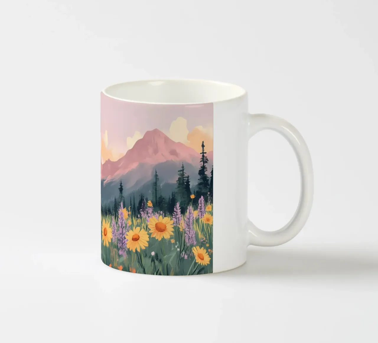 Sunset Mountain Weide - Pastel Landschap Esthetische Print keramische mok van ClubArt