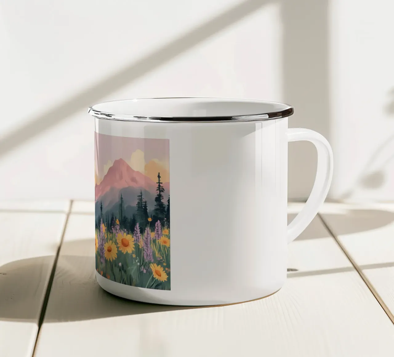 Sunset Mountain Weide - Pastel Landschap Esthetische Print emaille mok van ClubArt