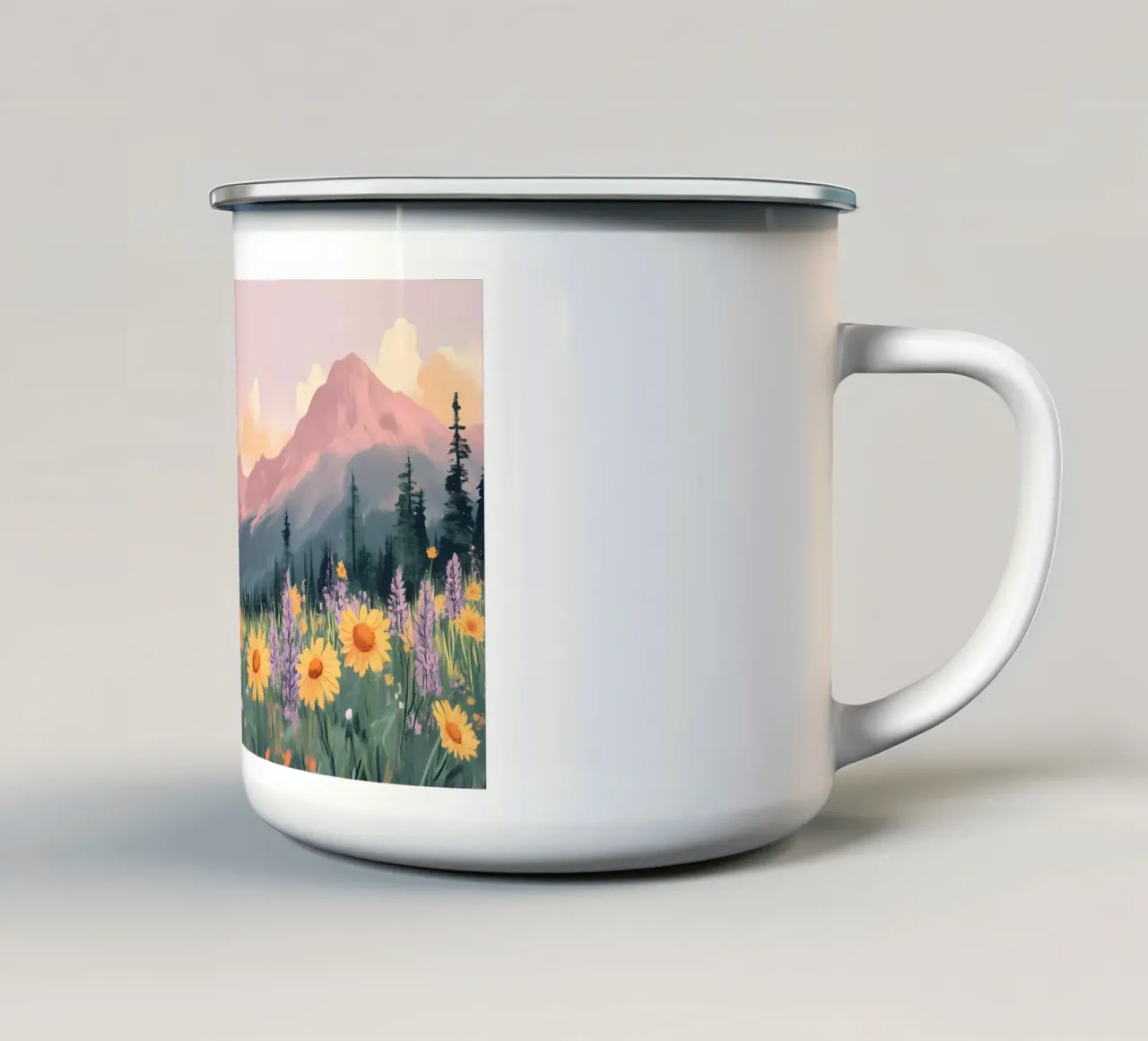 Sunset Mountain Weide - Pastel Landschap Esthetische Print emaille mok van ClubArt