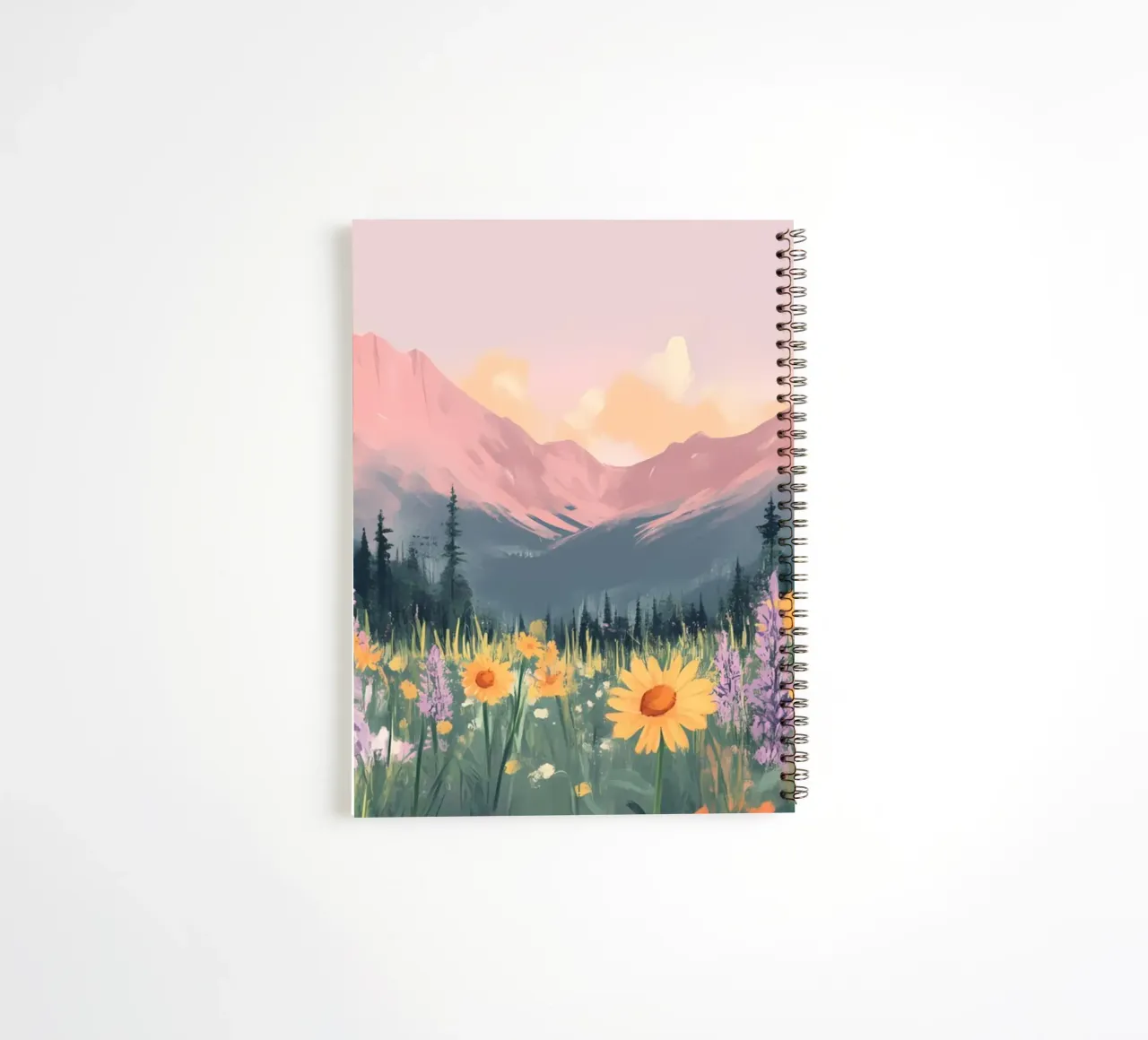 Sunset Mountain Meadow - Pastel Landscape Aesthetic Print spiral notebook by ClubArt