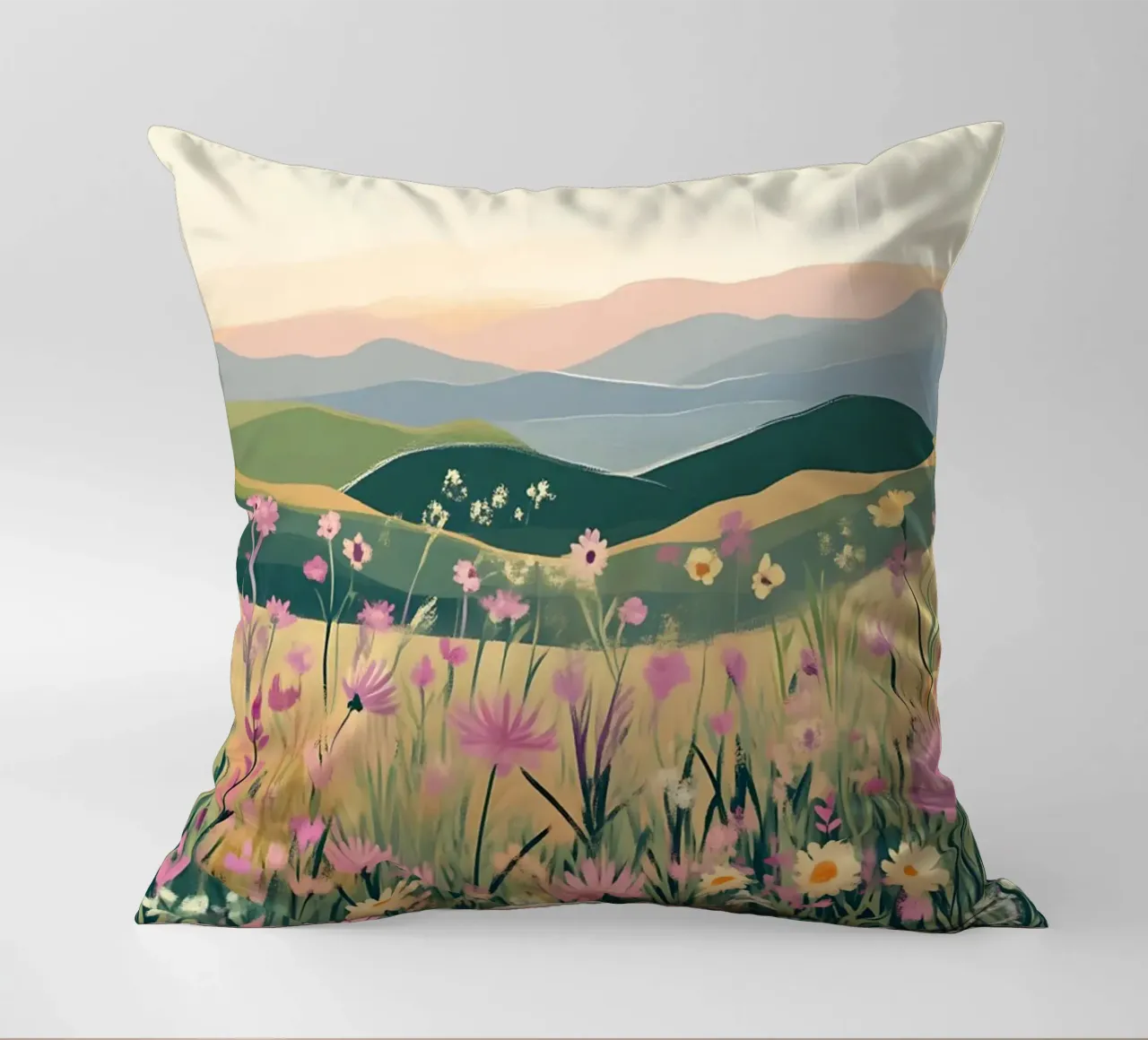 Rolling Hills Wildflower Valley - Abstrakte Landschaftskunst Kissen von ClubArt