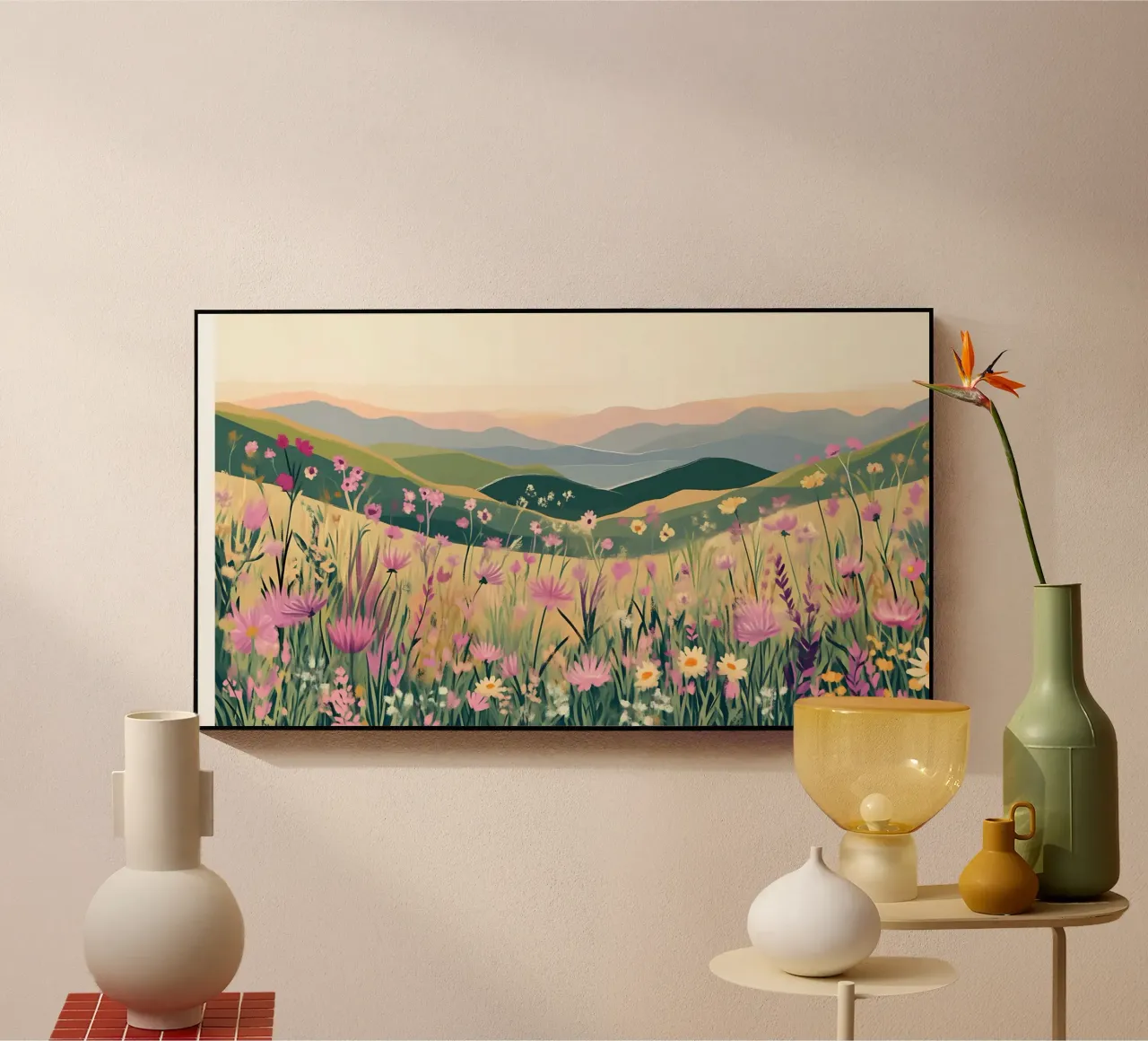 Rolling Hills Wildflower Valley - Abstrakte Landschaftskunst Acryl-Glas von ClubArt