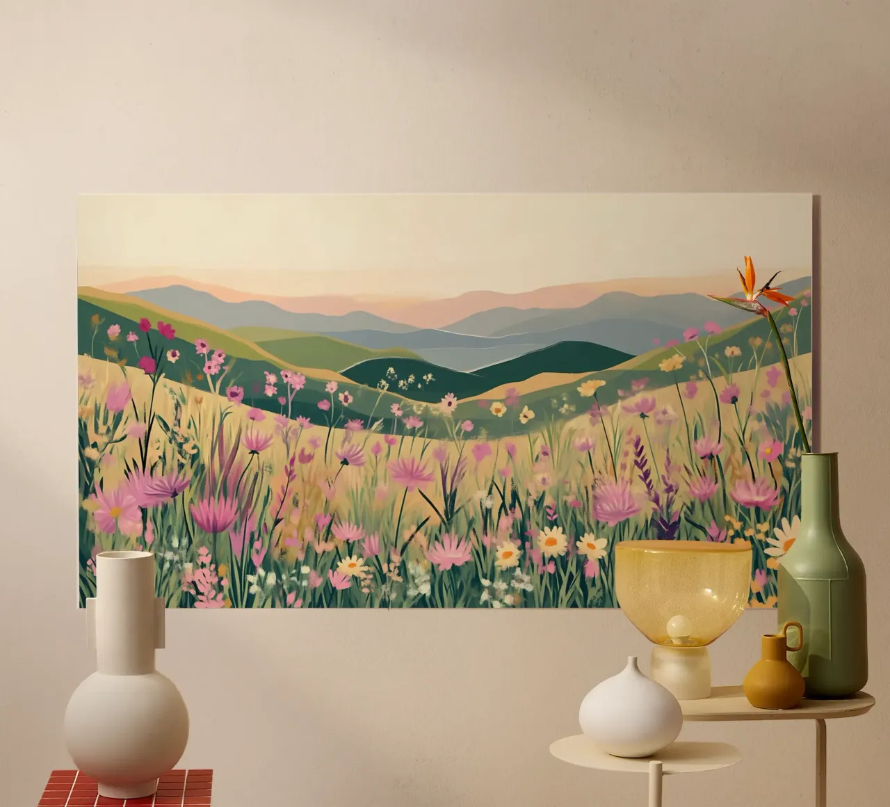 Rolling Hills Wildflower Valley - Abstrakte Landschaftskunst Acryl-Glas von ClubArt