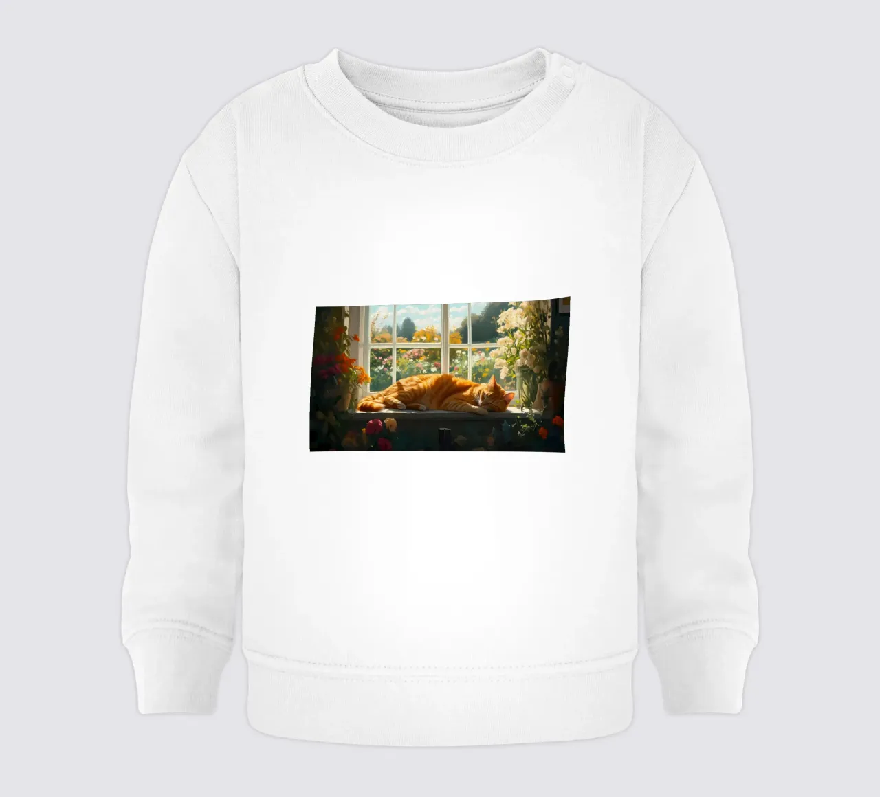 Cozy Window Cat Nap - Impressionistic Sunlight & Flowers baby sweatshirt by ClubArt