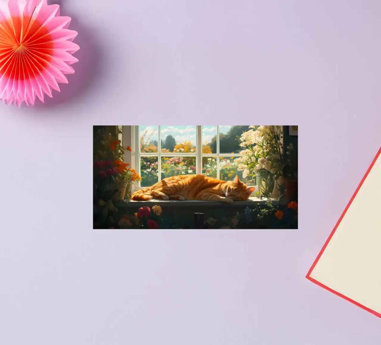 Gemütliches Katzennickerchen am Fenster - Impressionistisches Sonnenlicht & Blumen Sticker von ClubArt