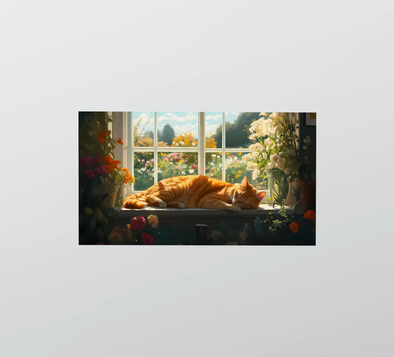 Gemütliches Katzennickerchen am Fenster - Impressionistisches Sonnenlicht & Blumen Sticker von ClubArt