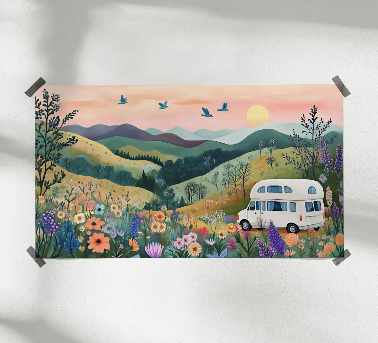 Grillig camperavontuur - Boheemse landschapskunst poster van ClubArt