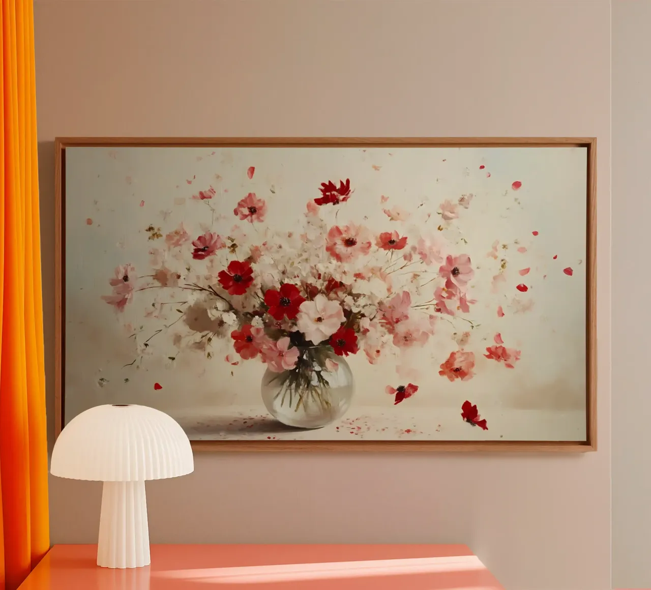 Abstrakte Blumenblüte - Elegante rosa & rote Mohnblumen Kunst Leinwand mit Schattenfugenrahmen von ClubArt