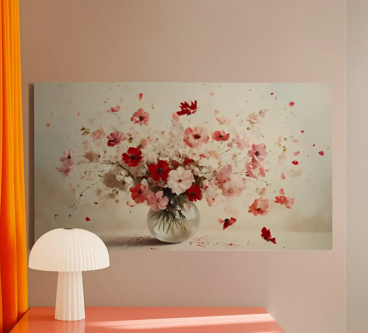 Abstrakte Blumenblüte - Elegante rosa & rote Mohnblumen Kunst Leinwand mit Schattenfugenrahmen von ClubArt