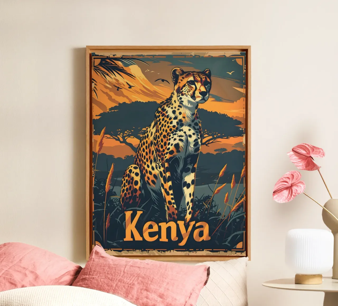 Kenya Ghepardo tela con Cornice a cassetta da Vintage Travel Art