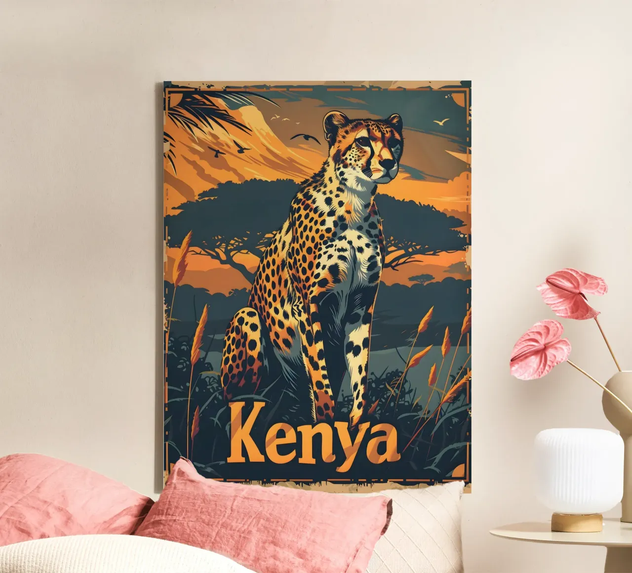 Kenya Ghepardo tela con Cornice a cassetta da Vintage Travel Art