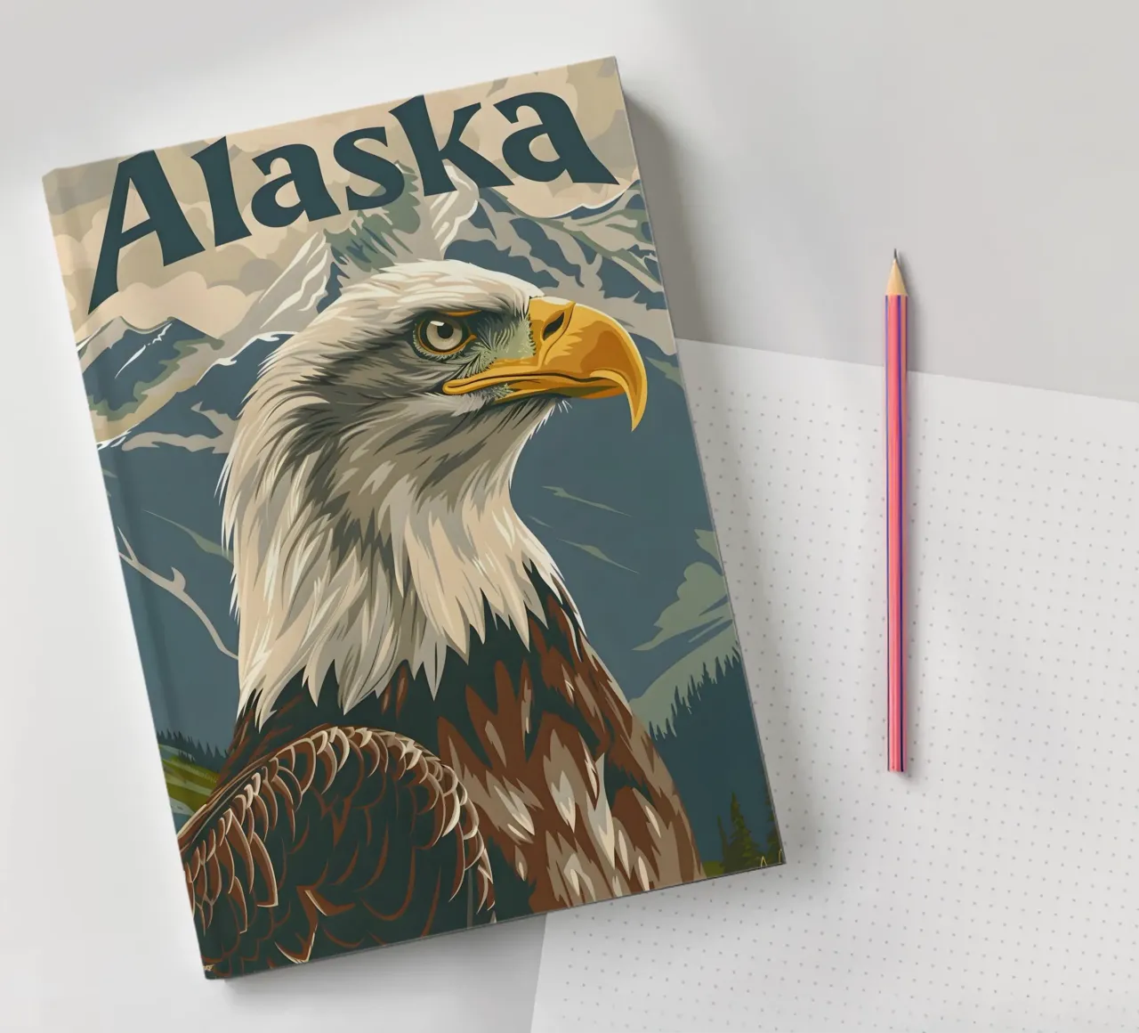 Pygargue à tête blanche Alaska carnet de notes de Vintage Travel Art