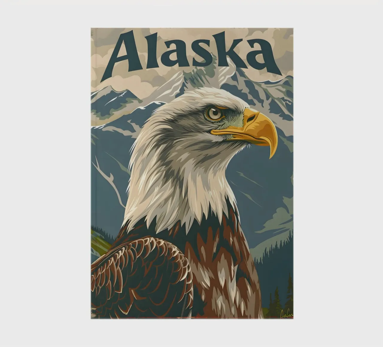 Pygargue à tête blanche Alaska carnet de notes de Vintage Travel Art