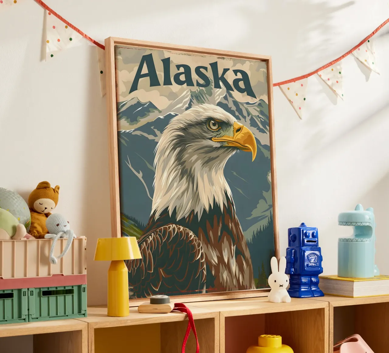 Aquila calva Alaska tela con Cornice a cassetta da Vintage Travel Art