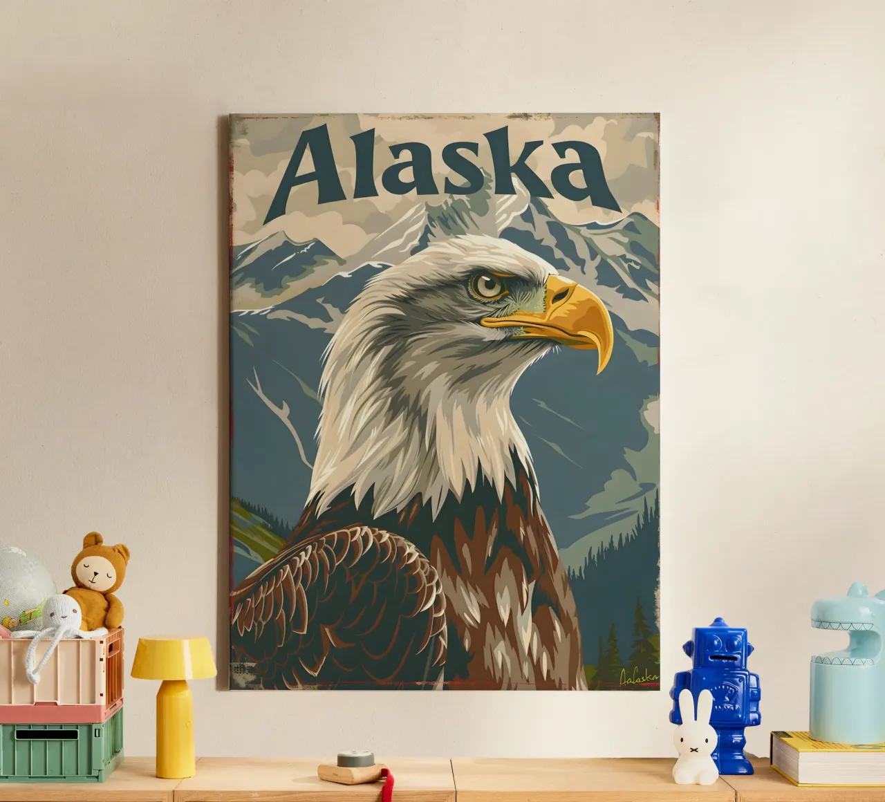 Aquila calva Alaska tela con Cornice a cassetta da Vintage Travel Art