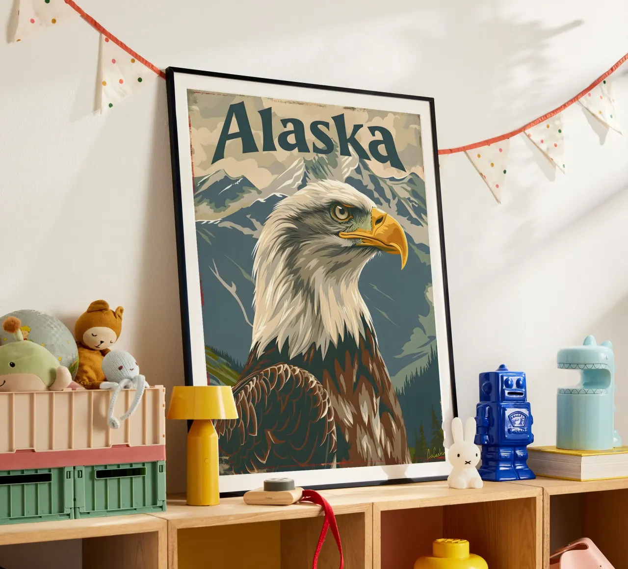 Aquila calva Alaska poster con telaio in plastica da Vintage Travel Art