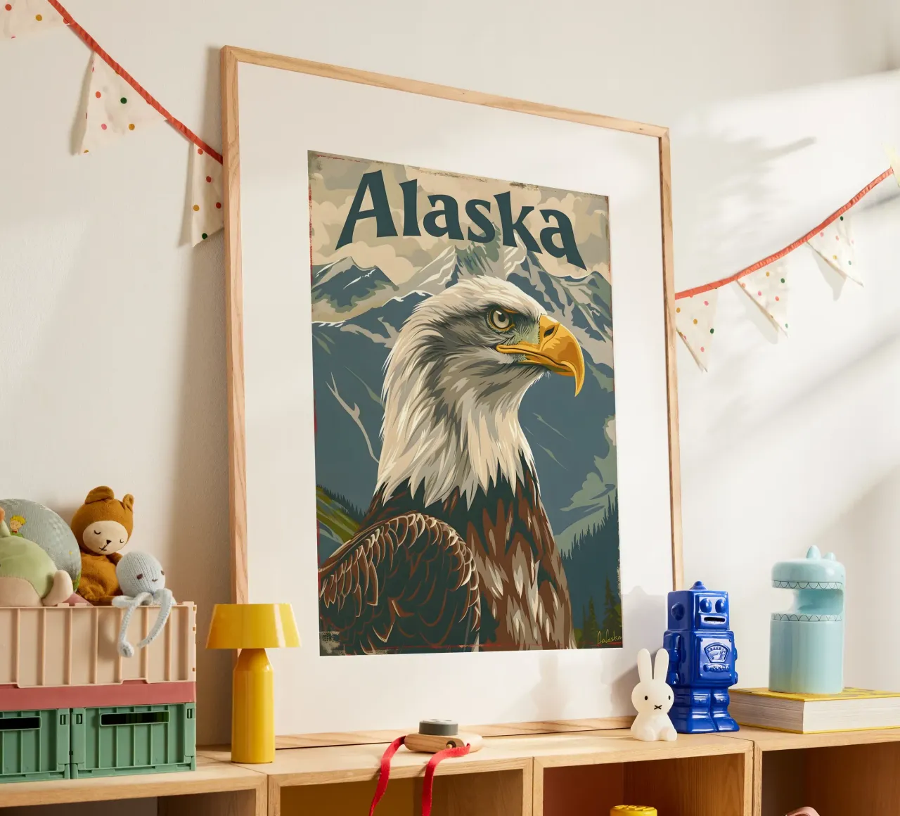 Aquila calva Alaska poster con telaio in plastica da Vintage Travel Art