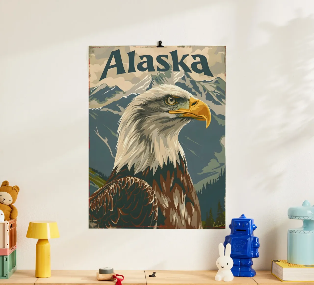 Aquila calva Alaska poster con telaio in plastica da Vintage Travel Art