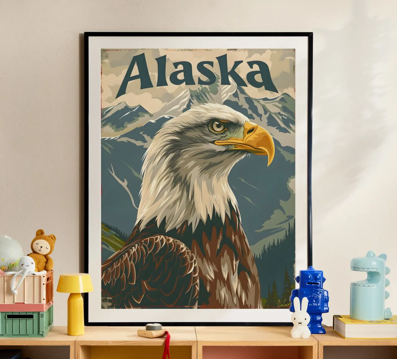 Aquila calva Alaska poster con telaio in plastica da Vintage Travel Art