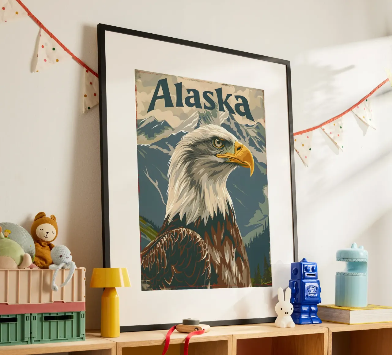 Aquila calva Alaska poster con telaio in plastica da Vintage Travel Art
