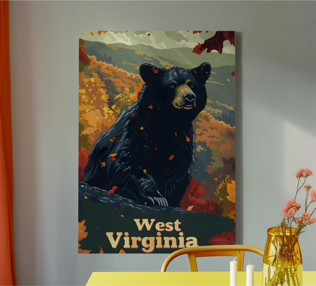 Schwarzbär West Virginia Kunst tela con Cornice a cassetta da Vintage Travel Art