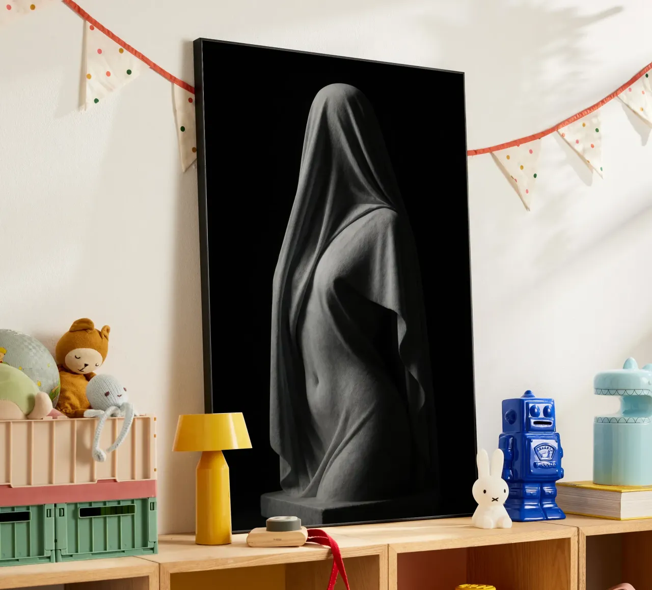 Sculpture draped in light and shadow alu-dibond by Black & White