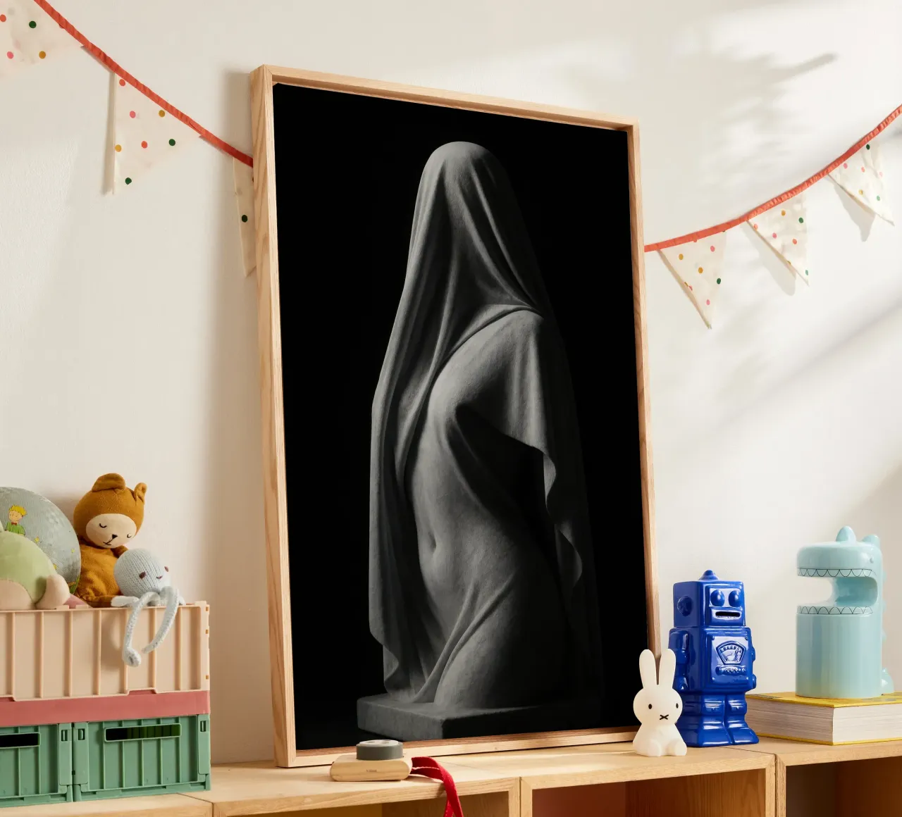 Sculptuur gedrapeerd in licht en schaduw canvas van Black & White