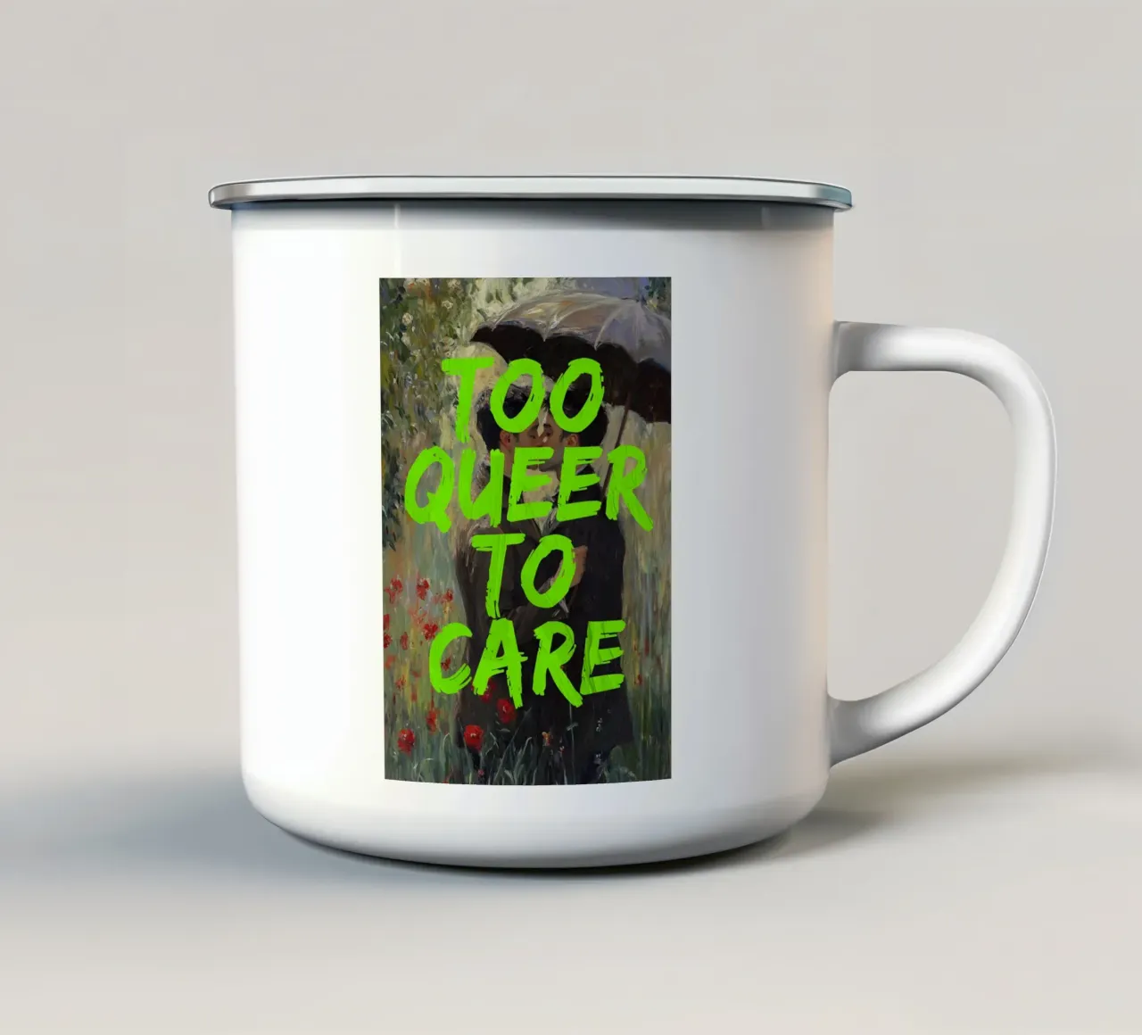 too queer to care tazza in smalto da fraeuleinvonfuchs