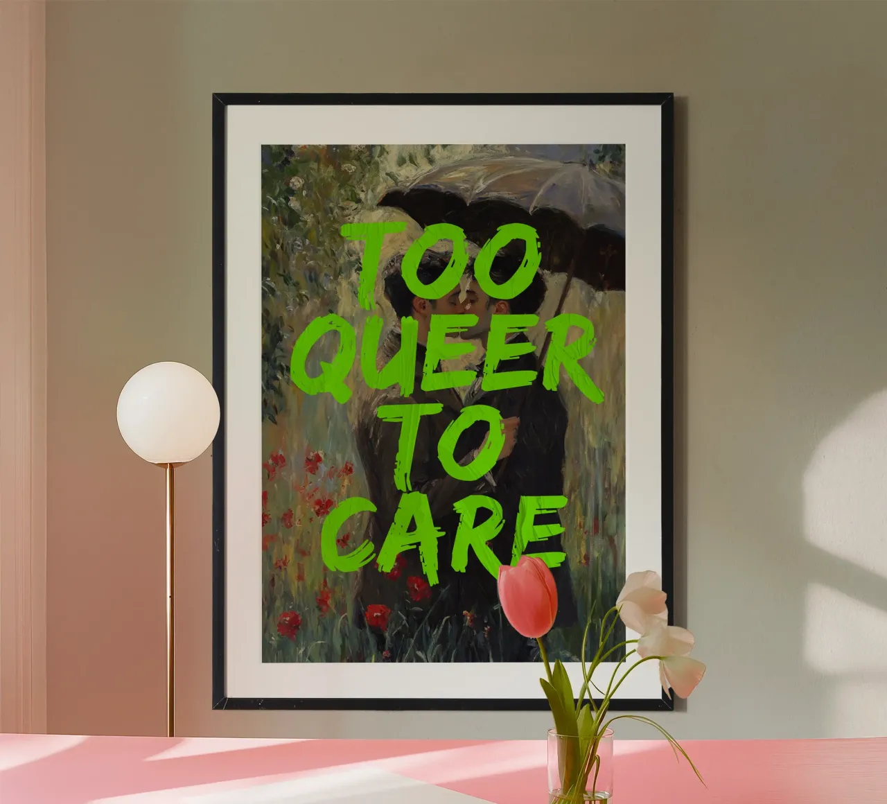 too queer to care poster con telaio in legno da fraeuleinvonfuchs