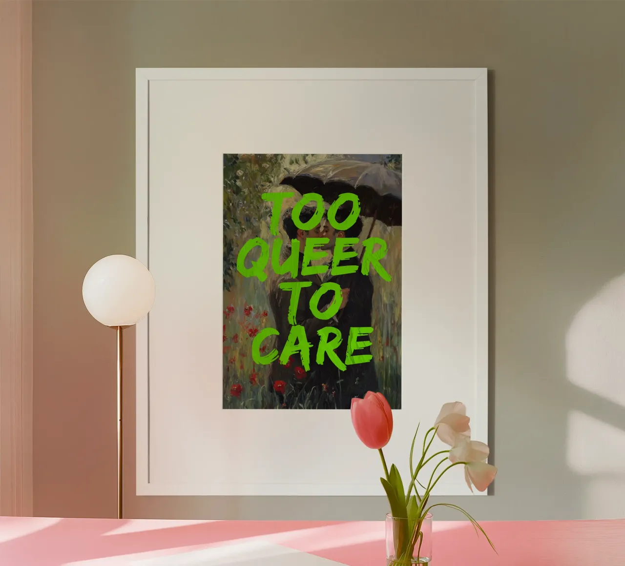 too queer to care poster con telaio in legno da fraeuleinvonfuchs