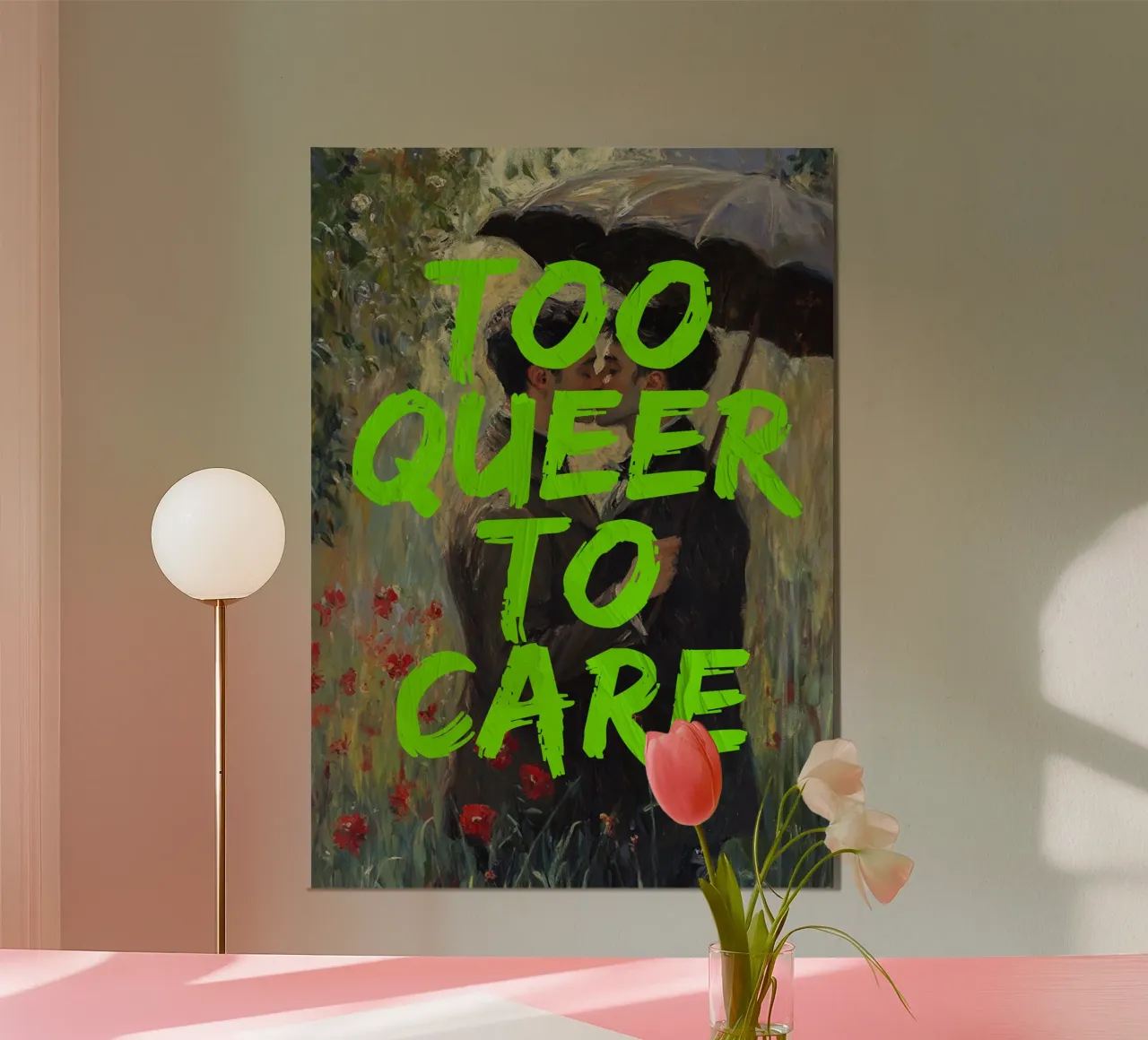 too queer to care poster con telaio in legno da fraeuleinvonfuchs