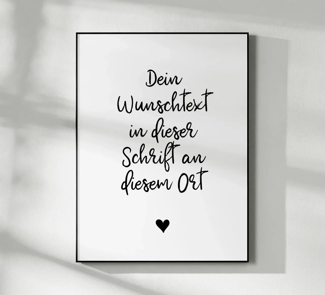 Wunschtext in schwarz weiß mit Herz plexiglass da WORTSPIEL