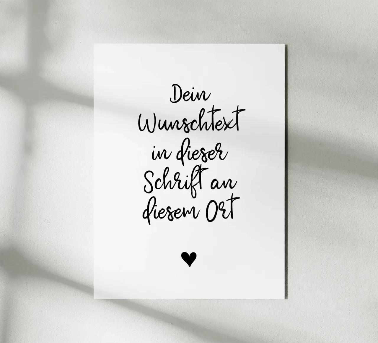 Wunschtext in schwarz weiß mit Herz alluminio dibond da WORTSPIEL